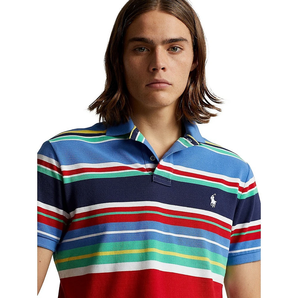 Classic-Fit Striped Mesh Polo Shirt