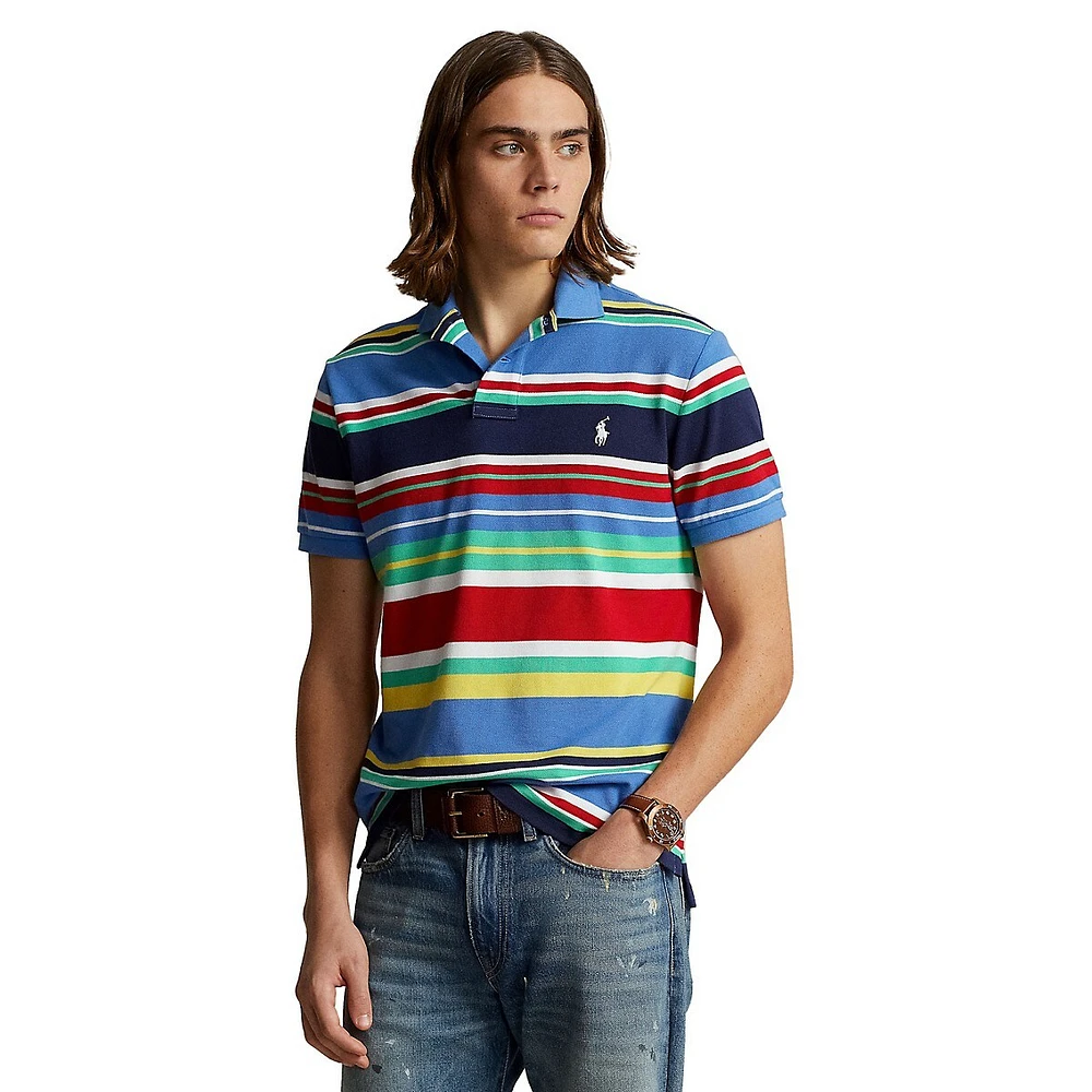 Classic-Fit Striped Mesh Polo Shirt