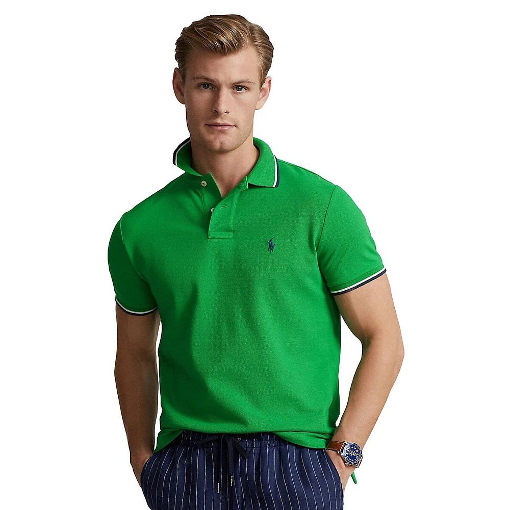 Classic Fit Striped Mesh Polo Shirt