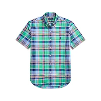 Classic-Fit Plaid Short-Sleeve Oxford Shirt