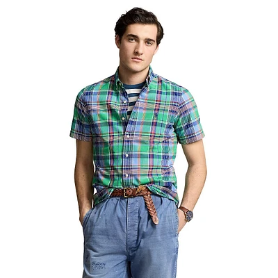 Classic-Fit Plaid Short-Sleeve Oxford Shirt