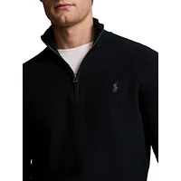 Mesh-Knit Cotton Quarter-Zip Sweater