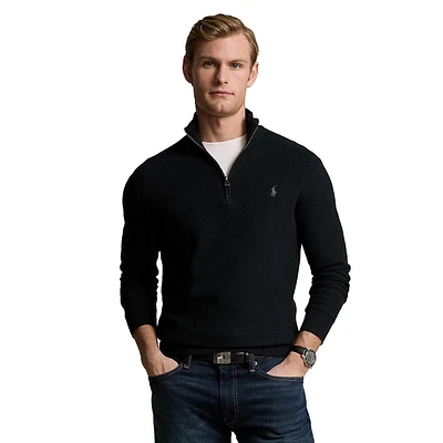 Mesh-Knit Cotton Quarter-Zip Sweater