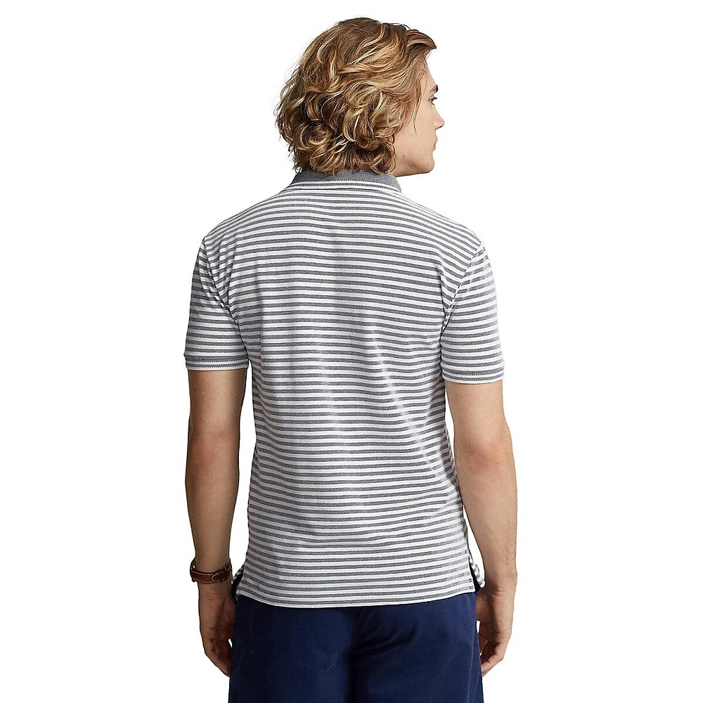 Custom Slim-Fit Striped Stretch Mesh Polo Shirt