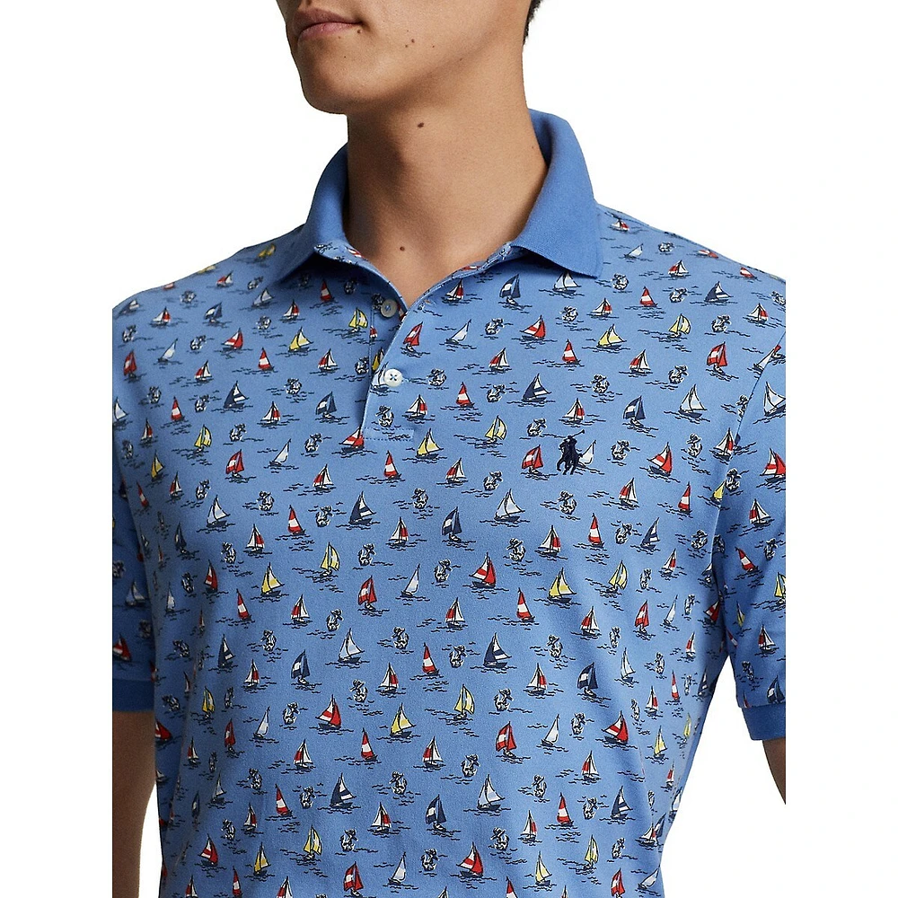 Classic-Fit Sailboat & Anchor-Print Polo Shirt