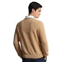 Mesh-Knit Cotton Crewneck Sweater