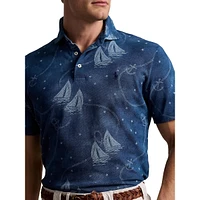 Custom-Slim Fit Printed Mesh Polo Shirt