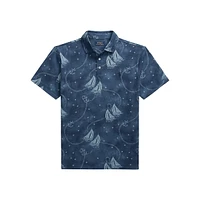 Custom-Slim Fit Printed Mesh Polo Shirt