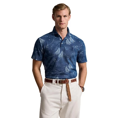 Custom-Slim Fit Printed Mesh Polo Shirt