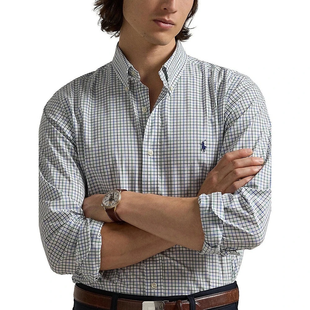 Classic-Fit Plaid Stretch Poplin Shirt