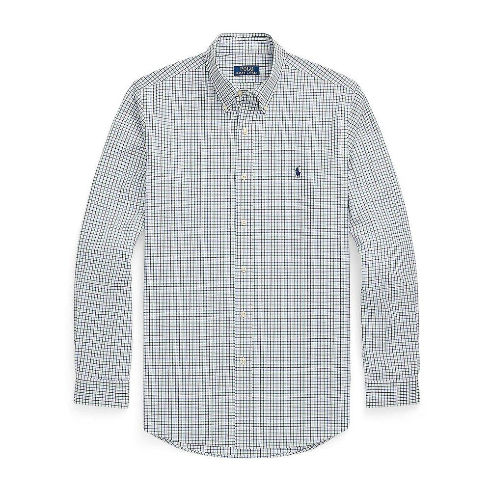 Classic-Fit Plaid Stretch Poplin Shirt