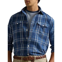 Classic-Fit Linen-Cotton Plaid Workshirt