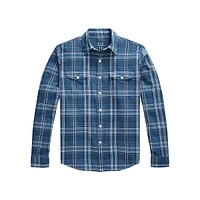 Classic-Fit Linen-Cotton Plaid Workshirt