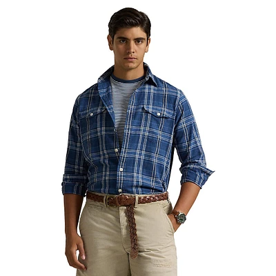 Classic-Fit Linen-Cotton Plaid Workshirt