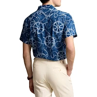 ​Classic Fit Cotton & Linen Nautical-Print Camp Shirt