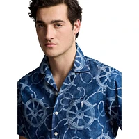 ​Classic Fit Cotton & Linen Nautical-Print Camp Shirt