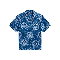 ​Classic Fit Cotton & Linen Nautical-Print Camp Shirt