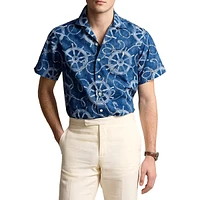 ​Classic Fit Cotton & Linen Nautical-Print Camp Shirt