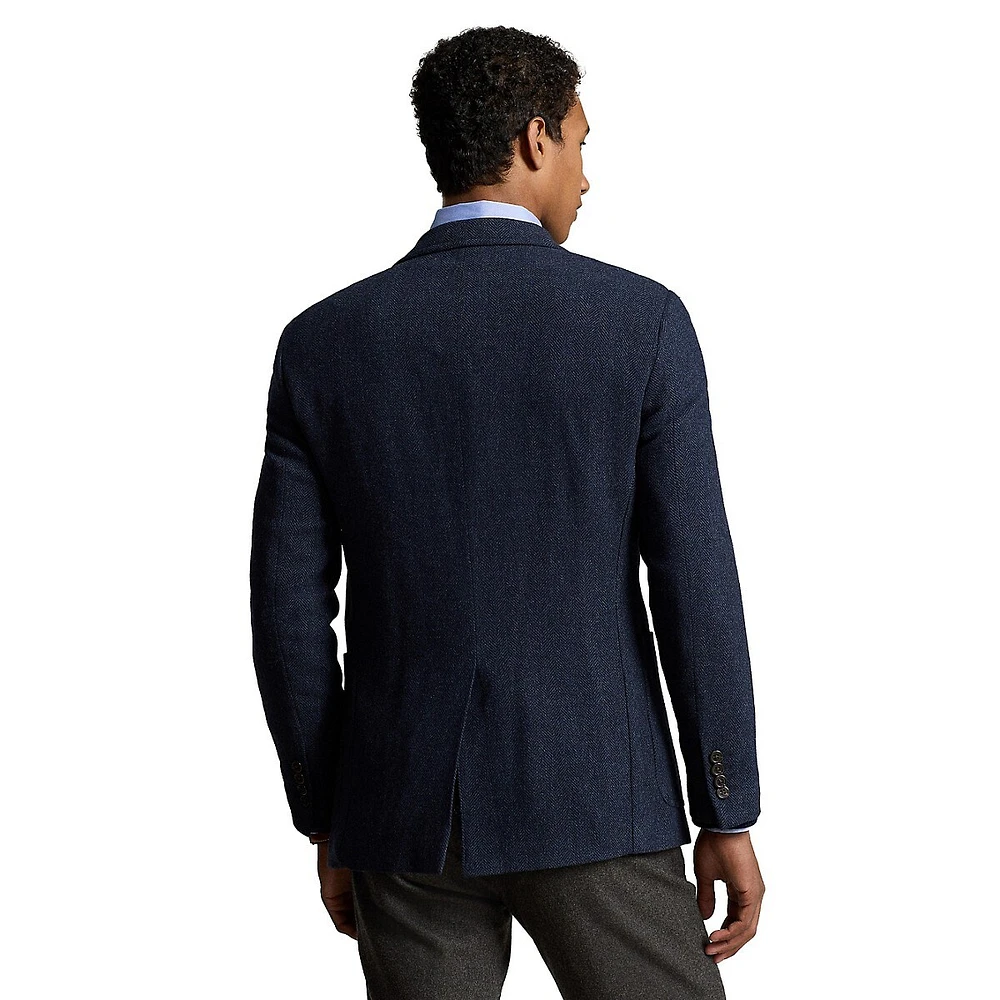 Modern-Fit Wool-Blend Herringbone Knit Blazer