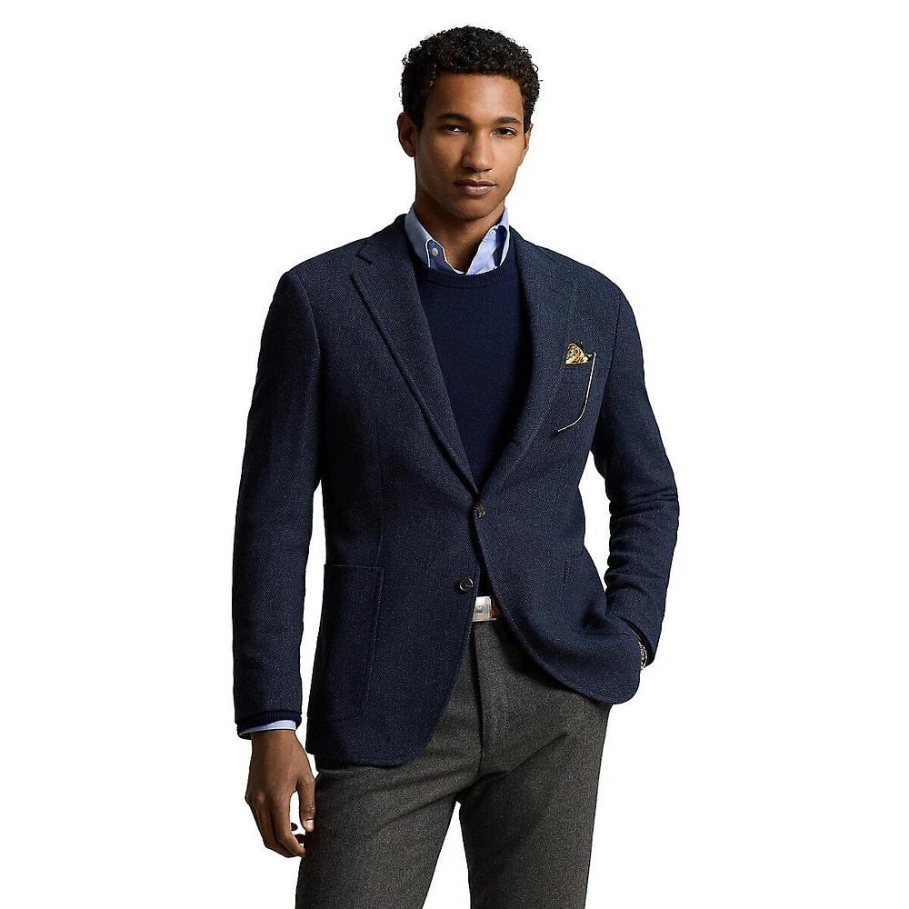 Modern-Fit Wool-Blend Herringbone Knit Blazer