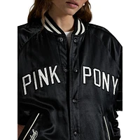 Unsex Pink Pony Satin Baseball Jacket