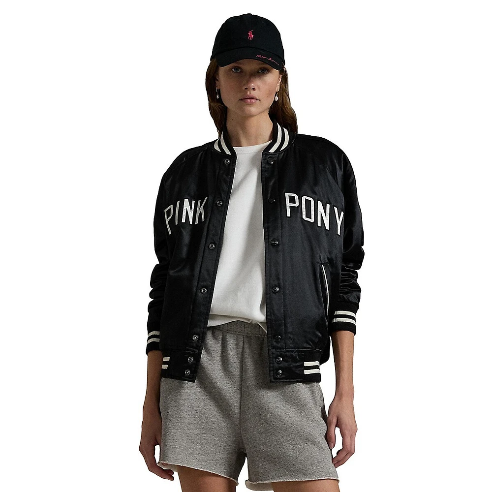 Unsex Pink Pony Satin Baseball Jacket