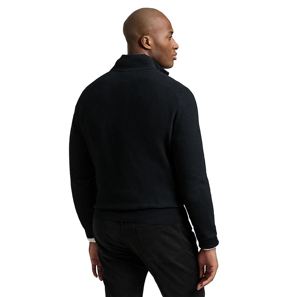 Big & Tall Mesh-Knit Cotton Quarter-Zip Sweater