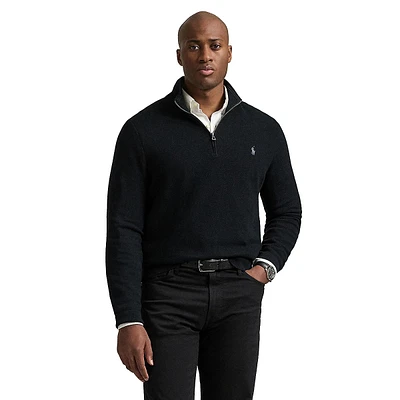 Big & Tall Mesh-Knit Cotton Quarter-Zip Sweater