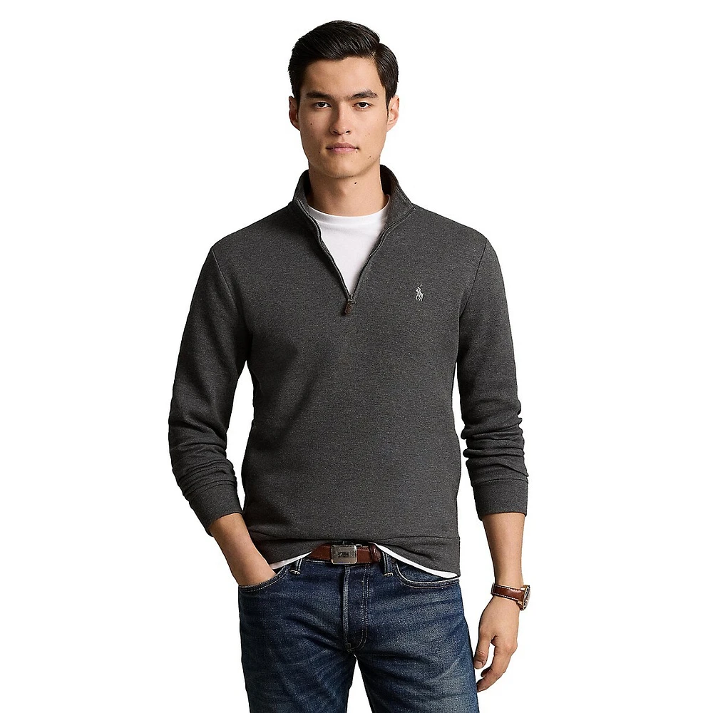 Mockneck Quarter-Zip Double-Knit Jacquard Pullover