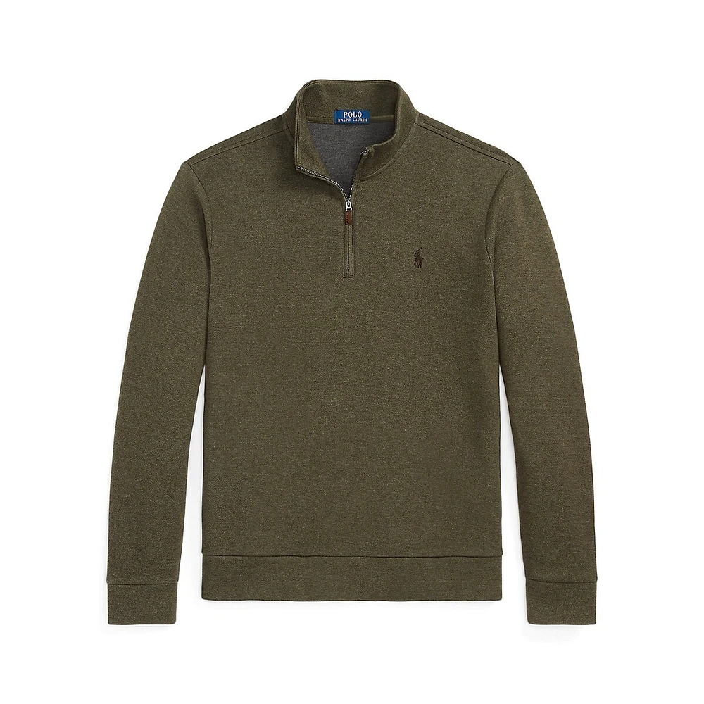 Mockneck Quarter-Zip Double-Knit Jacquard Pullover