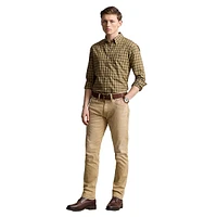 Classic-Fit Sanded Twill Plaid Pocket Shirt