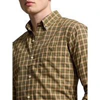 Classic-Fit Sanded Twill Plaid Pocket Shirt