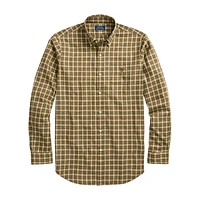 Classic-Fit Sanded Twill Plaid Pocket Shirt