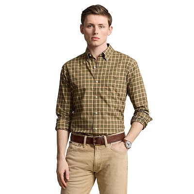 Classic-Fit Sanded Twill Plaid Pocket Shirt