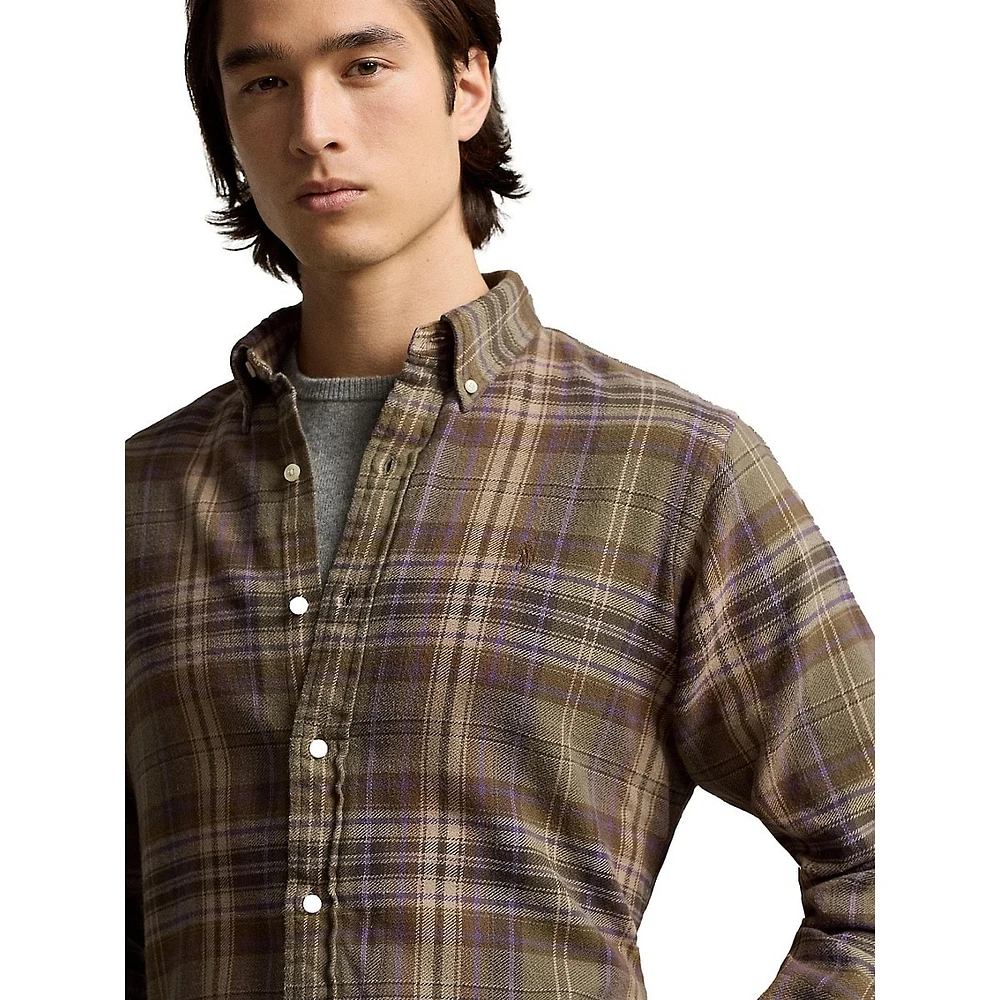 Classic-Fit Plaid Brushed Flannel Shirt