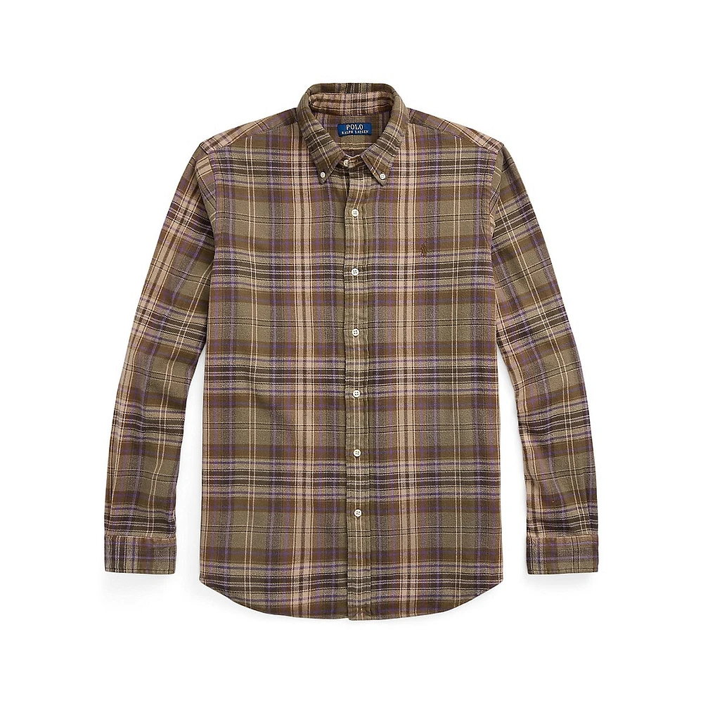 Classic-Fit Plaid Brushed Flannel Shirt