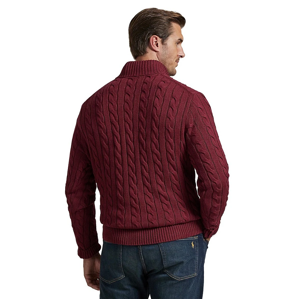 Big & Tall Cable-Knit Cotton Quarter-Zip Sweater