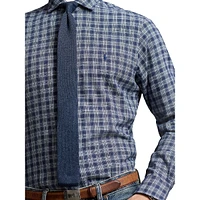 Classic-Fit Sanded Twill Plaid Spread-Collar Shirt