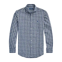 Classic-Fit Sanded Twill Plaid Spread-Collar Shirt