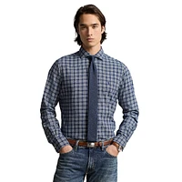 Classic-Fit Sanded Twill Plaid Spread-Collar Shirt