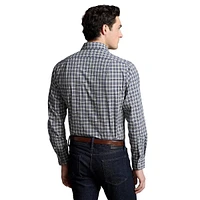 Classic-Fit Bi-Stretch Poplin Plaid Spread-Collar Shirt