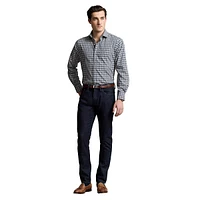 Classic-Fit Bi-Stretch Poplin Plaid Spread-Collar Shirt