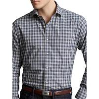 Classic-Fit Bi-Stretch Poplin Plaid Spread-Collar Shirt