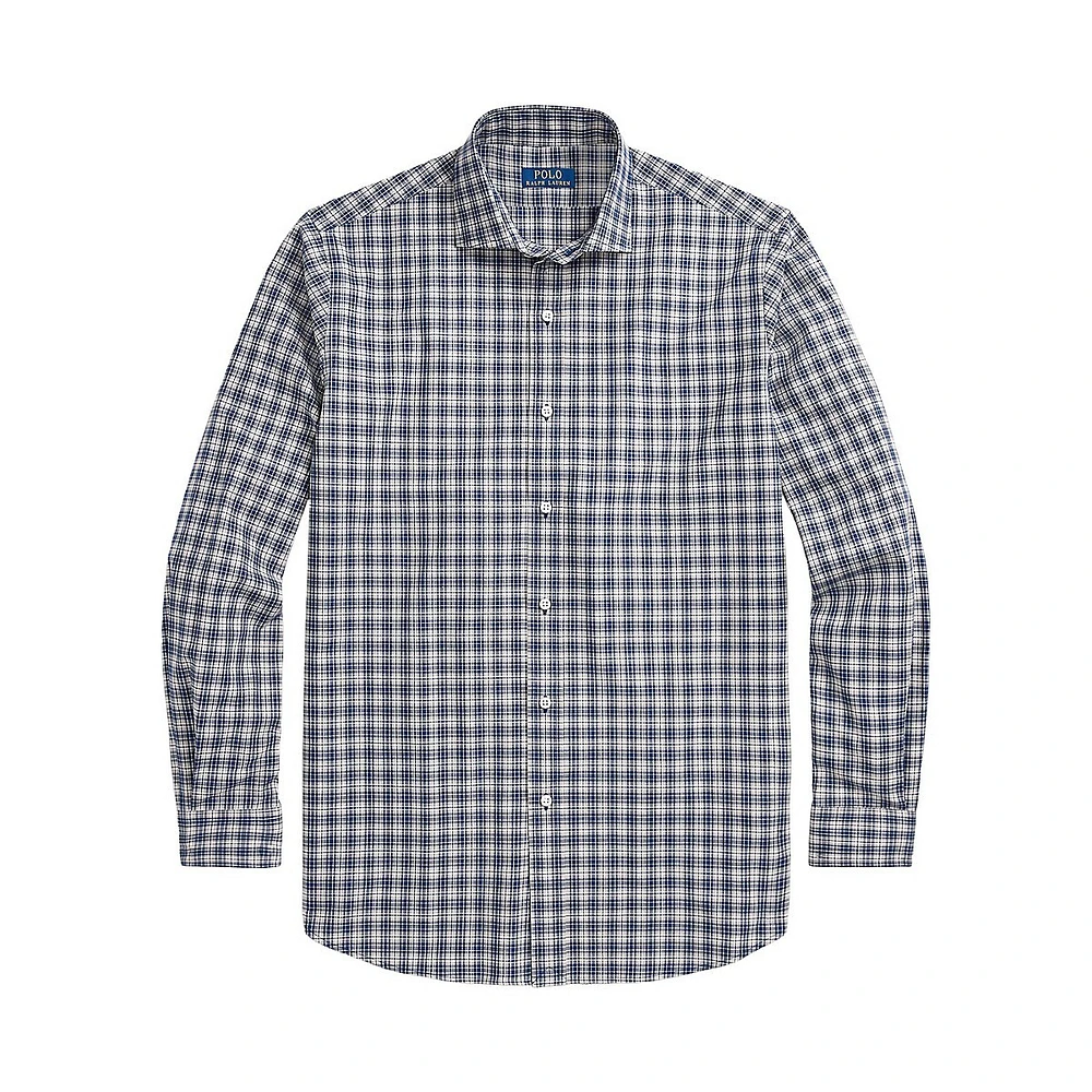 Classic-Fit Bi-Stretch Poplin Plaid Spread-Collar Shirt