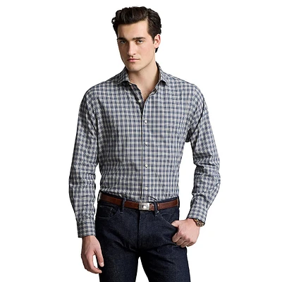 Classic-Fit Bi-Stretch Poplin Plaid Spread-Collar Shirt