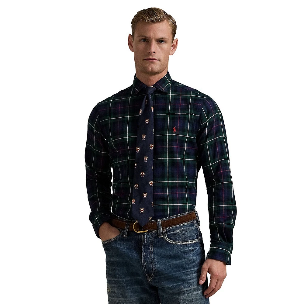 Classic-Fit Plaid Sanded-Twill Shirt