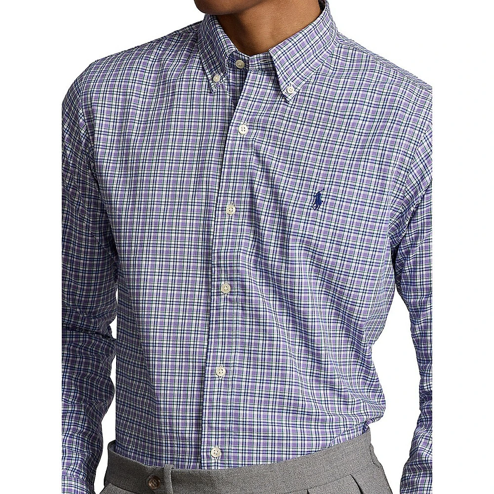 Classic-Fit Sanded Twill Plaid Shirt