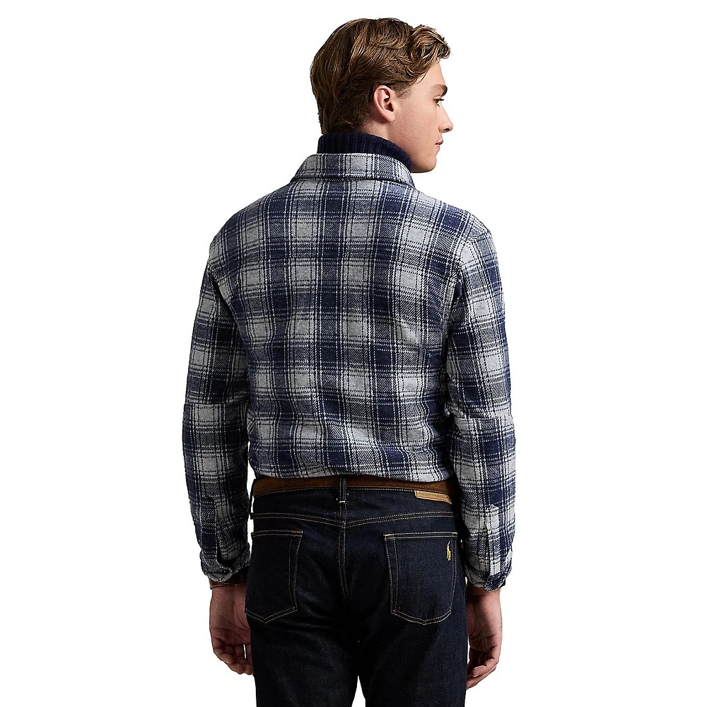 Classic-Fit Plaid Knit Flannel Workshirt