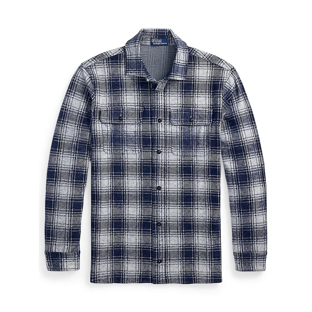 Classic-Fit Plaid Knit Flannel Workshirt