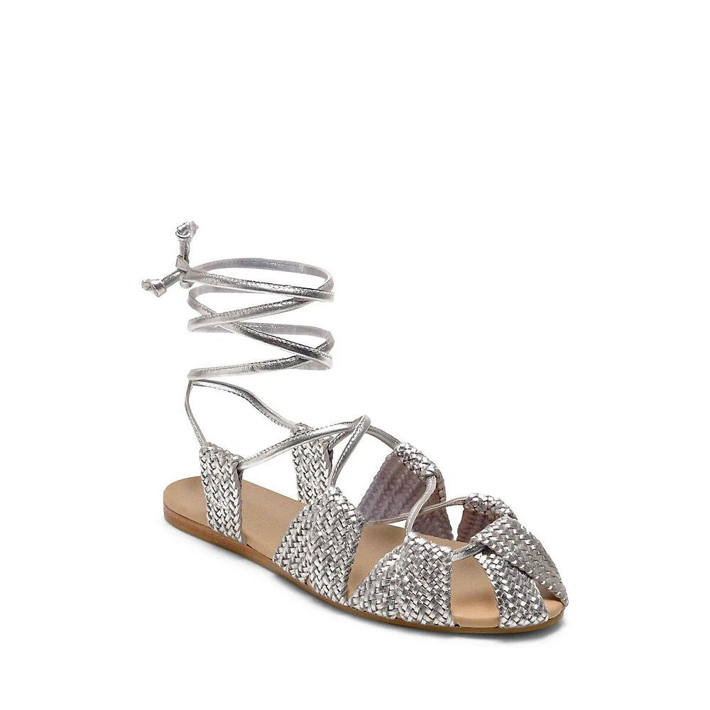 Sunny Gilly Metallic Leather Gladiator Lace-Up Sandal Flats